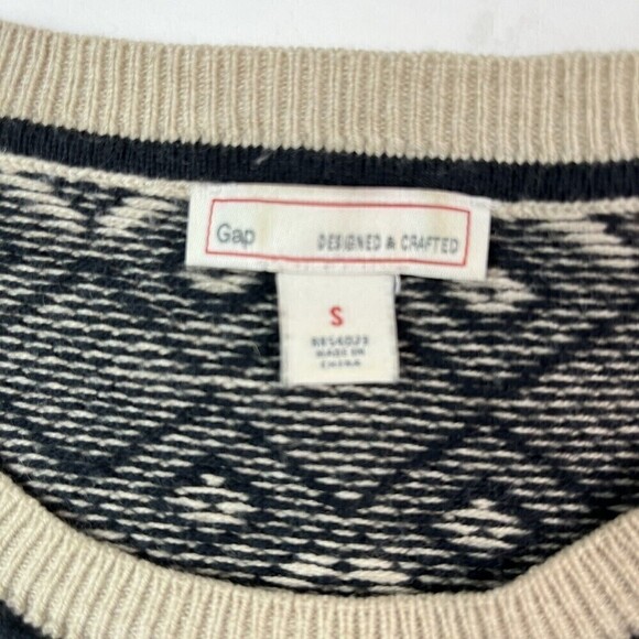 GAP Sweater Pullover Fair Isle Cotton Wool Blend Black Tan - Picture 5 of 11